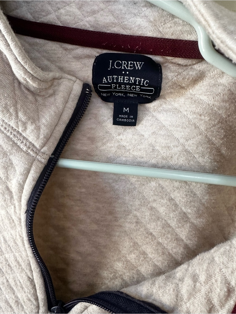 J. Crew Men's Quarter-Zip Fleece Sweater in Beige with Dark Zipper